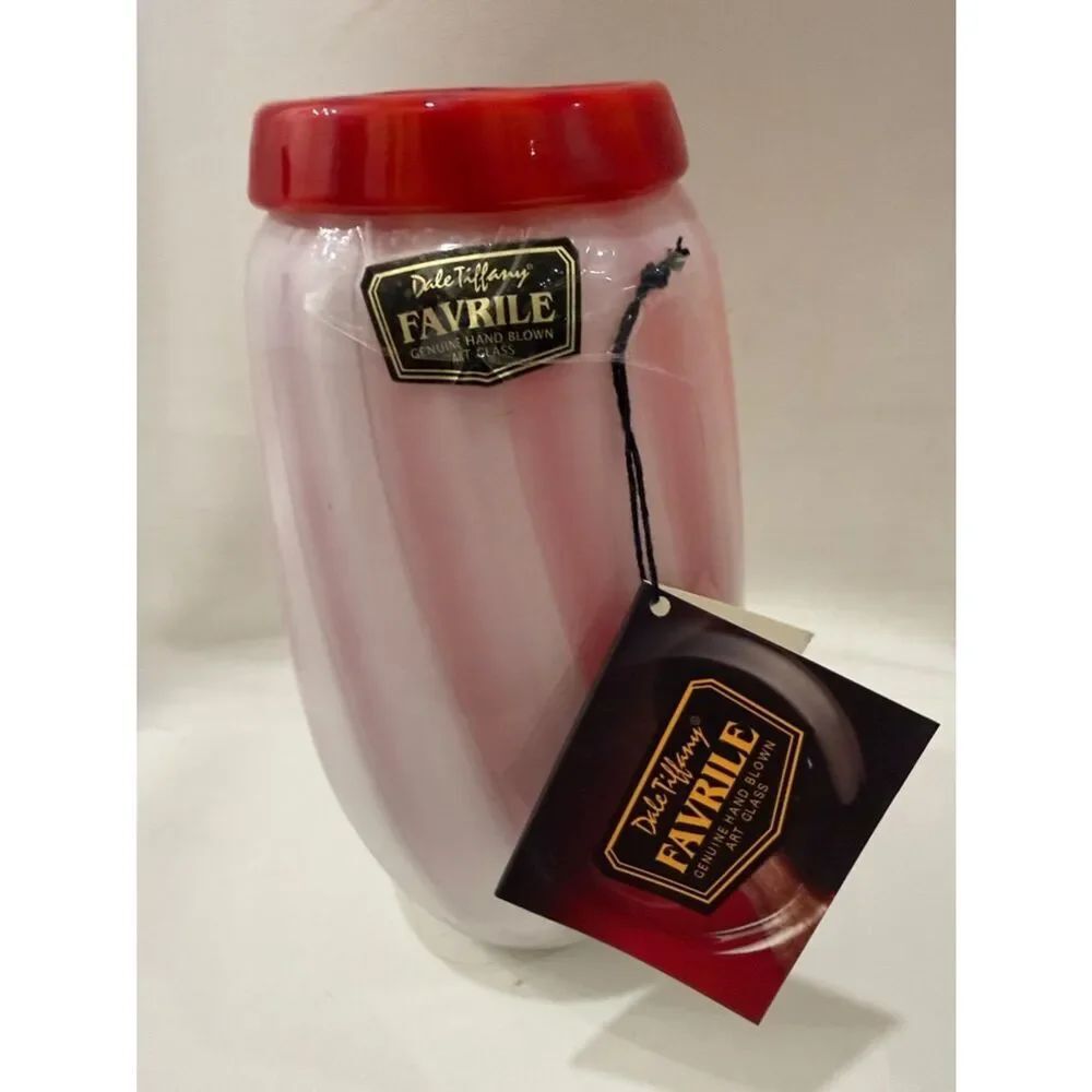 Dale Tiffany Pink And Red Swirl Art 7 1/2 In Favrile Hand Made Blown Glass Vase